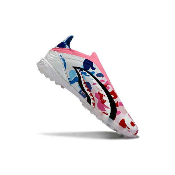 Adidas F50 Elite Laceless White and Pink, Blue TF Kids Football Boot