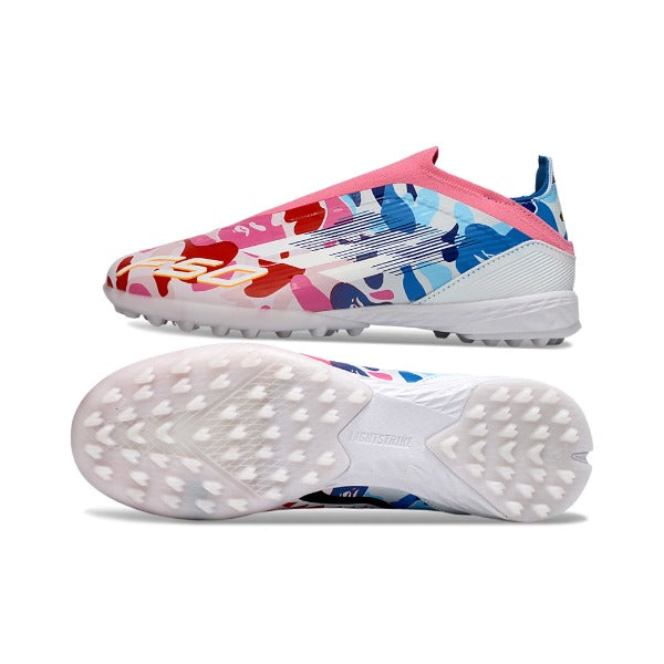 Adidas F50 Elite Laceless White and Pink, Blue TF Kids Football Boot