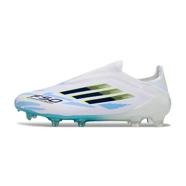 Adidas F50 Elite Laceless White, Blue and Black Firm Ground FG Football Boot
