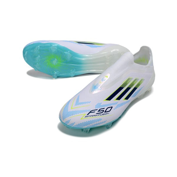 Adidas F50 Elite Laceless White, Blue and Black Firm Ground FG Football Boot
