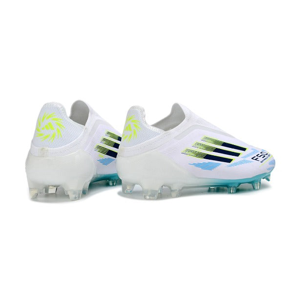 Adidas F50 Elite Laceless White, Blue and Black Firm Ground FG Football Boot