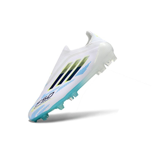 Adidas F50 Elite Laceless White, Blue and Black Firm Ground FG Football Boot