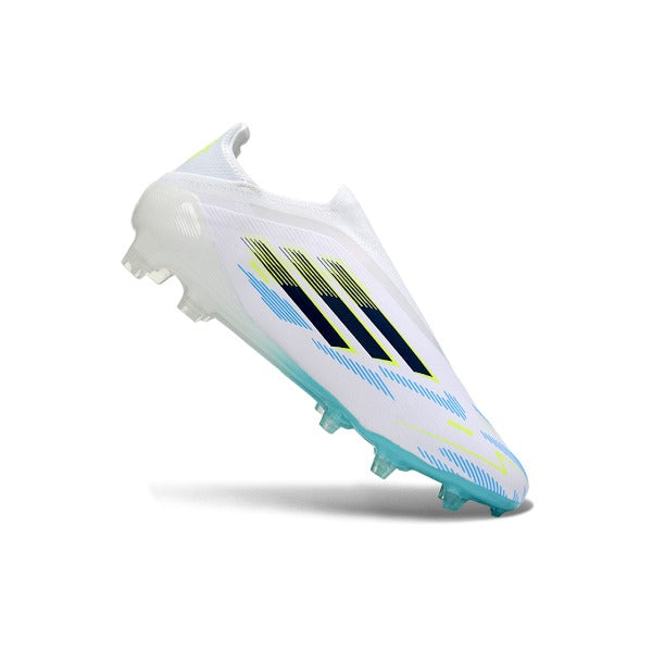 Adidas F50 Elite Laceless White, Blue and Black Firm Ground FG Football Boot