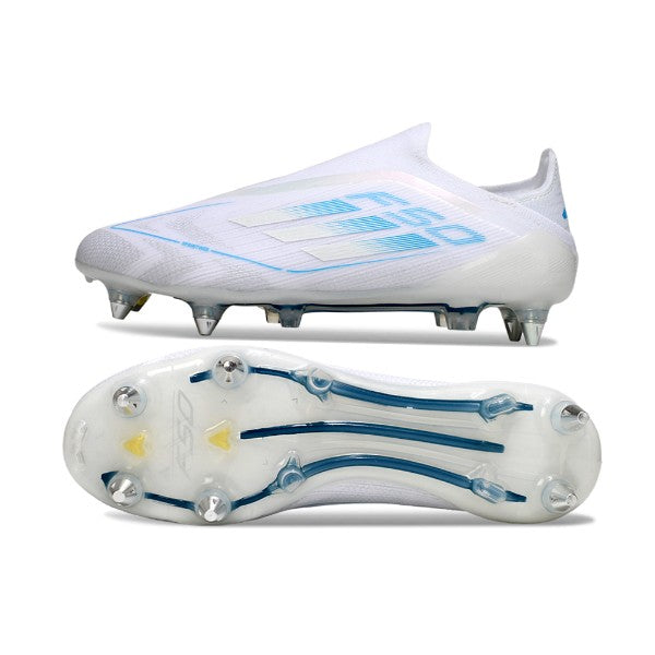 Adidas F50 Elite Laceless White and Light Blue SG