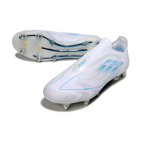 Adidas F50 Elite Laceless White and Light Blue SG