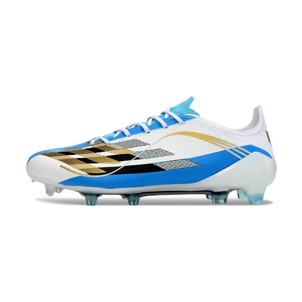 Adidas F50 Elite White, Blue and Golden Firm Ground FG Football Boot