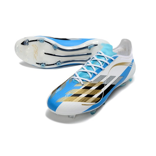 Adidas F50 Elite White, Blue and Golden Firm Ground FG Football Boot