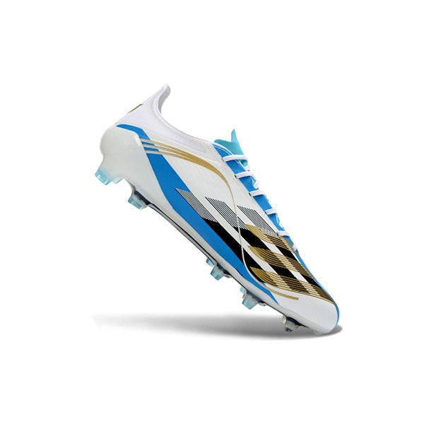 Adidas F50 Elite White, Blue and Golden Firm Ground FG Football Boot