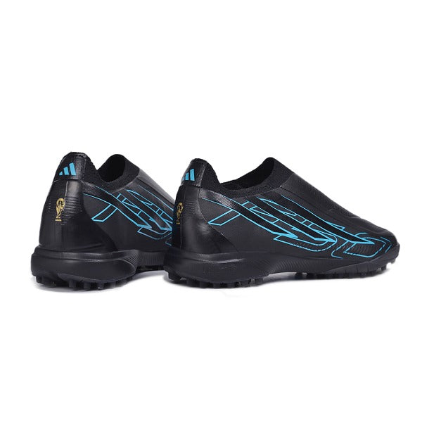 Adidas F50 Hyperfast Laceless Elite Black and Blue Turf TF Football Boot