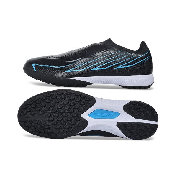 Adidas F50 Hyperfast Laceless Elite Black and Blue Turf TF Kids Football Boot