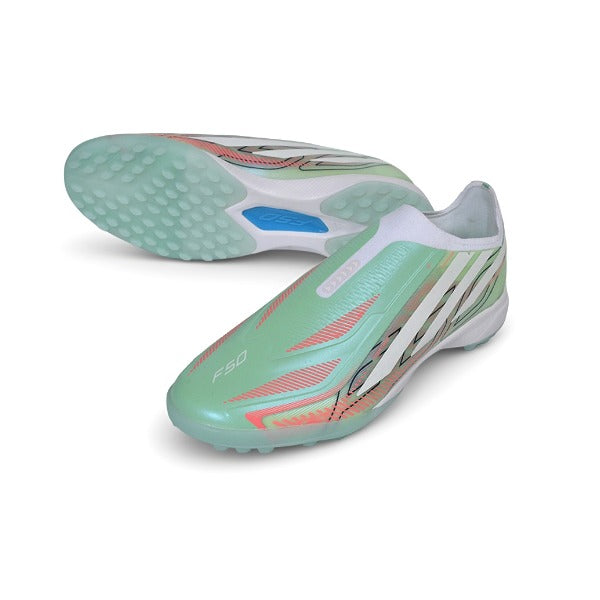 Adidas F50 Hyperfast Laceless Elite Light Green and White Turf TF Football Boot
