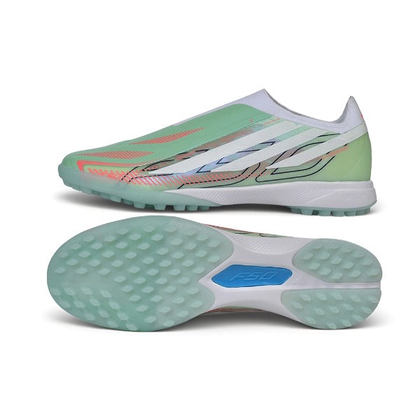 Adidas F50 Hyperfast Laceless Elite Light Green and White Turf TF Football Boot