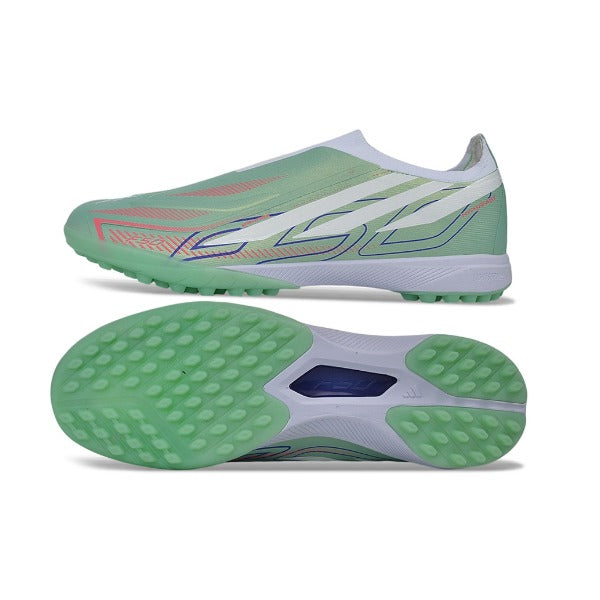 Adidas F50 Hyperfast Laceless Elite Light Green and White Turf TF Kids Football Boot