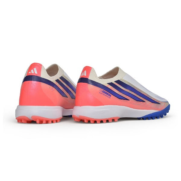 Adidas F50 Hyperfast Laceless Elite Pink, White and Blue Turf TF Football Boot