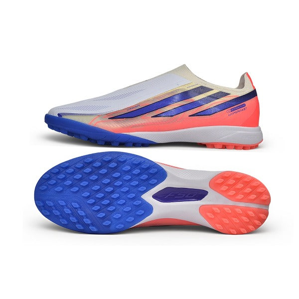 Adidas F50 Hyperfast Laceless Elite Pink, White and Blue Turf TF Football Boot