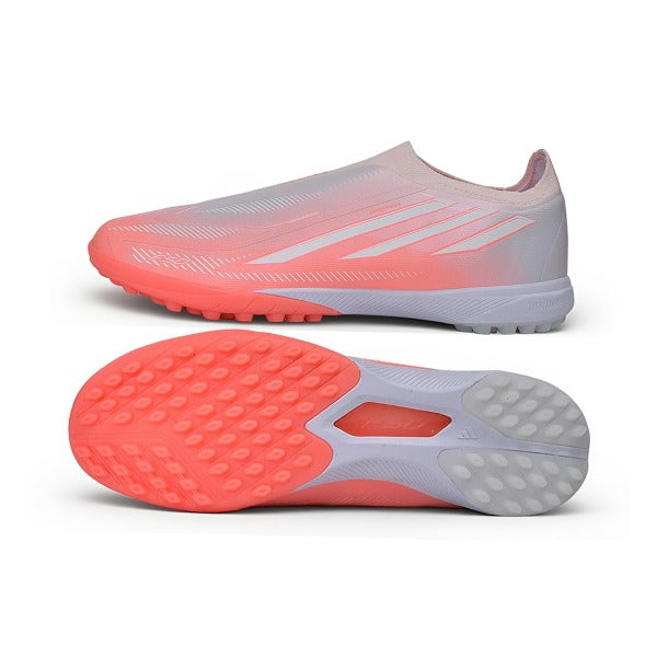 Adidas F50 Hyperfast Laceless Elite Salmon Pink and White Turf TF Kids Football Boot