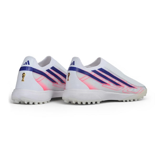 Adidas F50 Hyperfast Laceless Elite White, Pink and Purple Turf TF Football Boot