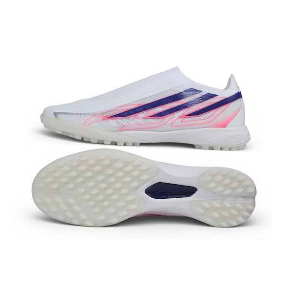 Adidas F50 Hyperfast Laceless Elite White, Pink and Purple Turf TF Football Boot