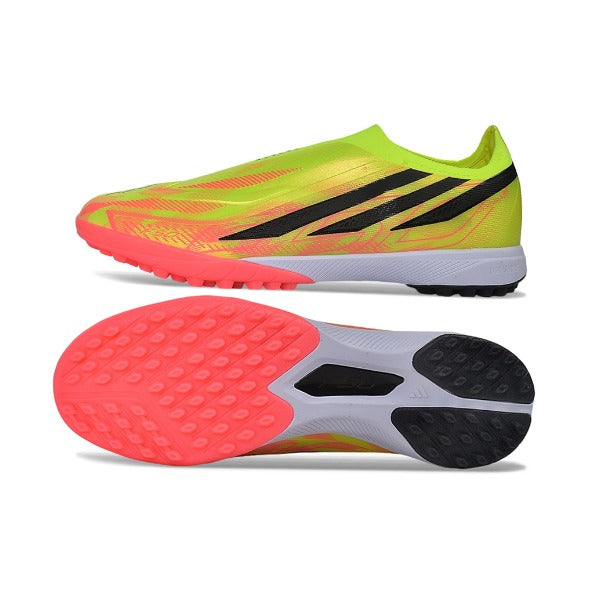 Adidas F50 Hyperfast Laceless Elite Yellow and Pink Turf TF Kids Football Boot