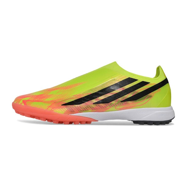 Adidas F50 Hyperfast Laceless Elite Yellow and Salmon Pink Turf TF Football Boot