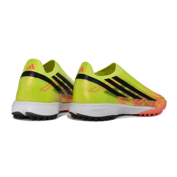 Adidas F50 Hyperfast Laceless Elite Yellow and Salmon Pink Turf TF Football Boot