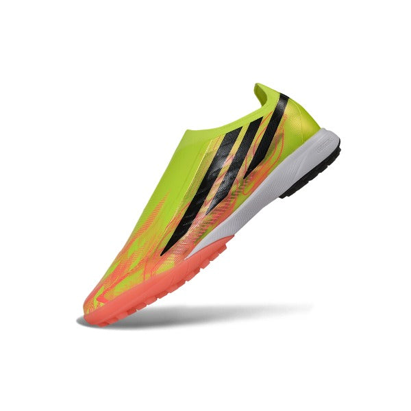 Adidas F50 Hyperfast Laceless Elite Yellow and Salmon Pink Turf TF Football Boot