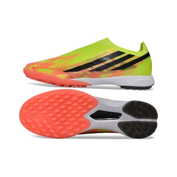 Adidas F50 Hyperfast Laceless Elite Yellow and Salmon Pink Turf TF Football Boot