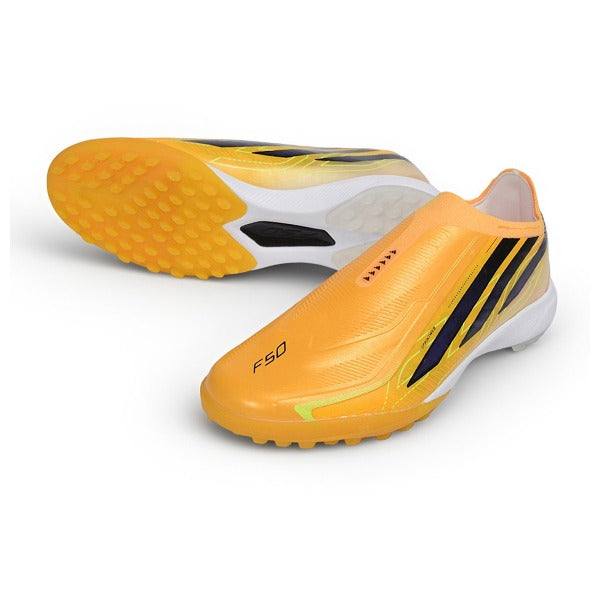 Adidas F50 Hyperfast Laceless Elite Yellow, Dark Blue and White Turf TF Football Boot