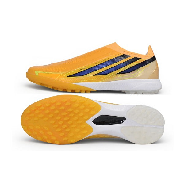 Adidas F50 Hyperfast Laceless Elite Yellow, Dark Blue and White Turf TF Football Boot