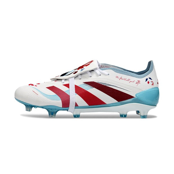 Adidas Predator 25 Elite White, Light Blue and Dark Red FG