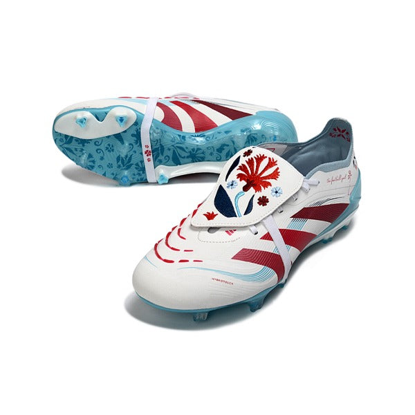 Adidas Predator 25 Elite White, Light Blue and Dark Red FG