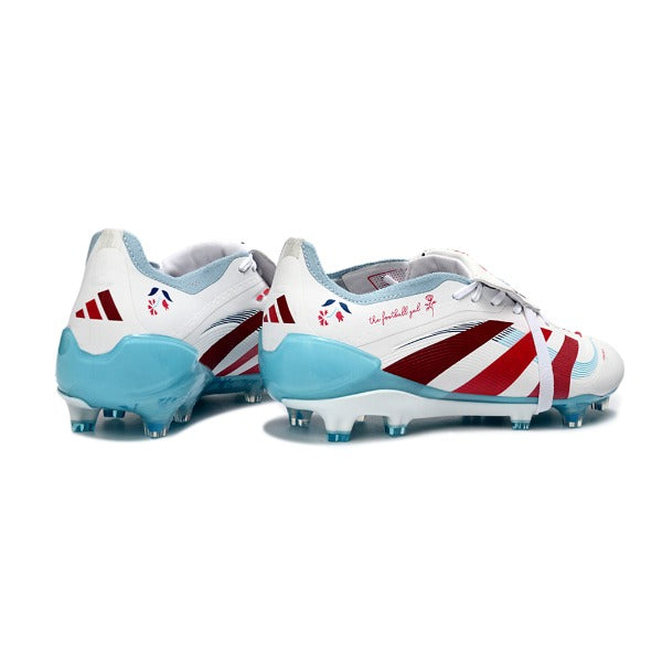 Adidas Predator 25 Elite White, Light Blue and Dark Red FG
