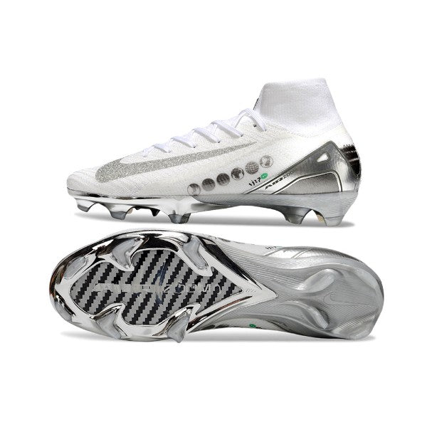 Nike Air Zoom Mercurial Superfly 10 Elite White and Silver FG