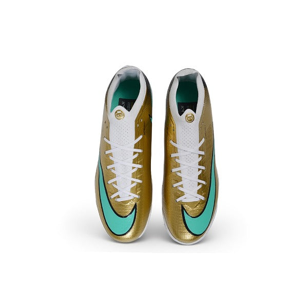 Nike Air Zoom Mercurial Vapor 17 Elite Golden and White Turf TF Kids Football Boot