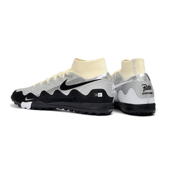 Nike x Patta Zoom Mercurial Superfly Elite White, Black and Silver Turf TF Football Boot
