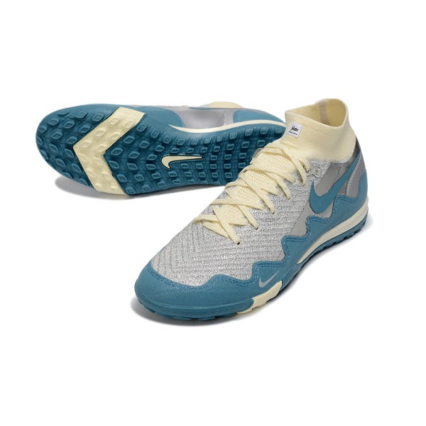 Nike x Patta Zoom Mercurial Superfly Elite White, Blue and Silver Turf TF Kids Football Boot