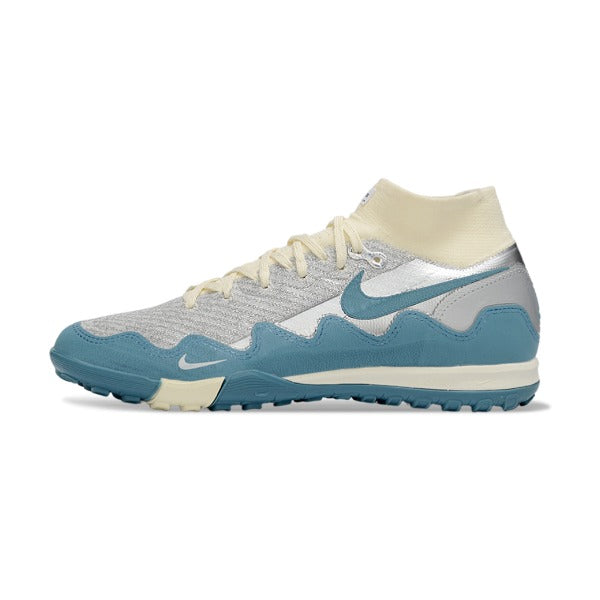Nike x Patta Zoom Mercurial Superfly Elite White, Blue and Silver Turf TF Football Boot